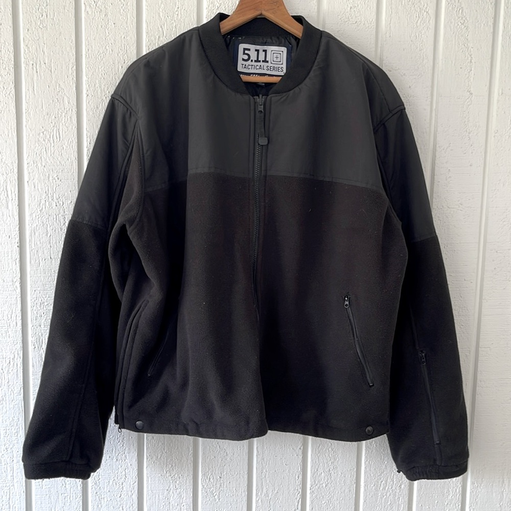 5.11 Tactical Jacket Full Zip Fleece & Rip Stop Nylon Black Mens XL